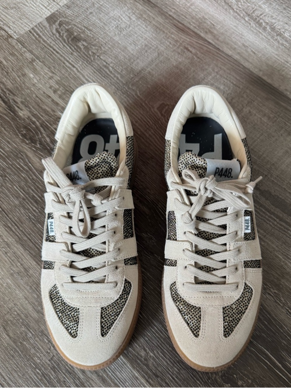 P448 Monza Gold Black & Beige Suede Lace-Up Sneakers